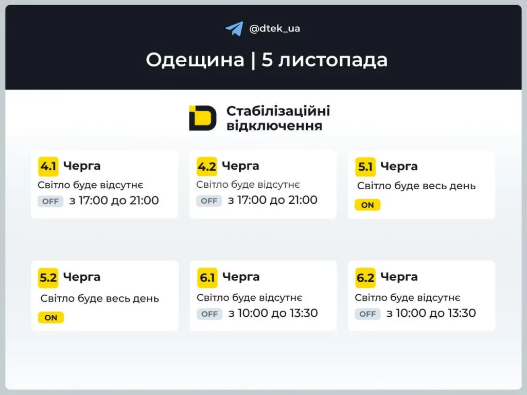 График отключений света Одесса 5 ноября: где не будет электроэнергии сегодня