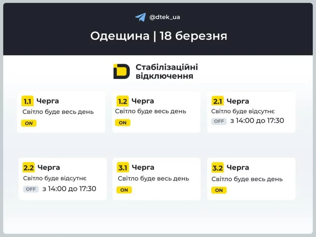 График отключений света Одесса 18 марта 2026: где не будет электроэнергии сегодня