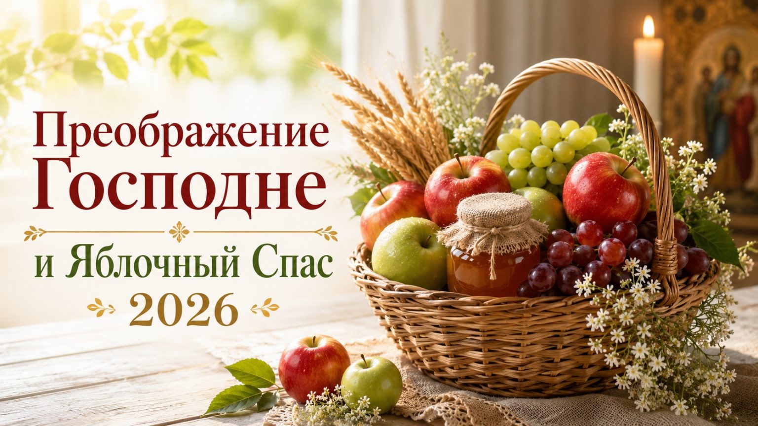 Яблочный Спас и Преображение Господне 2026: картинки, открытки и пожелания на русском