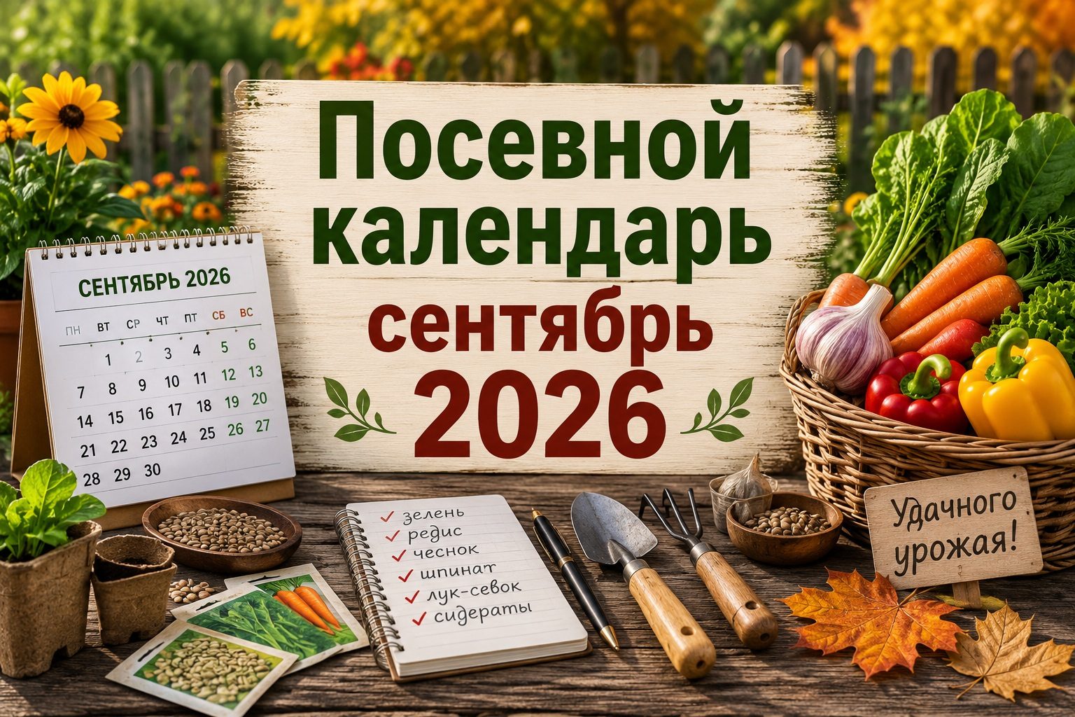 Посевной календарь на сентябрь 2026: благоприятные и неблагоприятные дни, что сажать