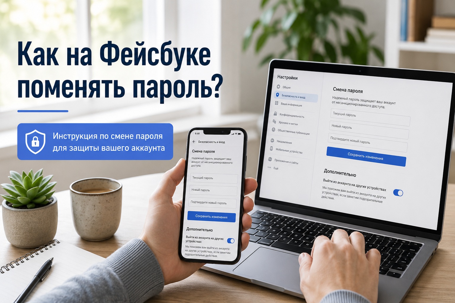 Как изменить пароль на Facebook 2026: пошаговая инструкция для телефона и ноутбука
