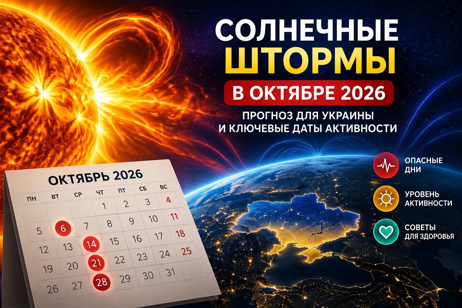 Магнитные бури октябрь 2026: прогноз для Украины и важные даты солнечной активности