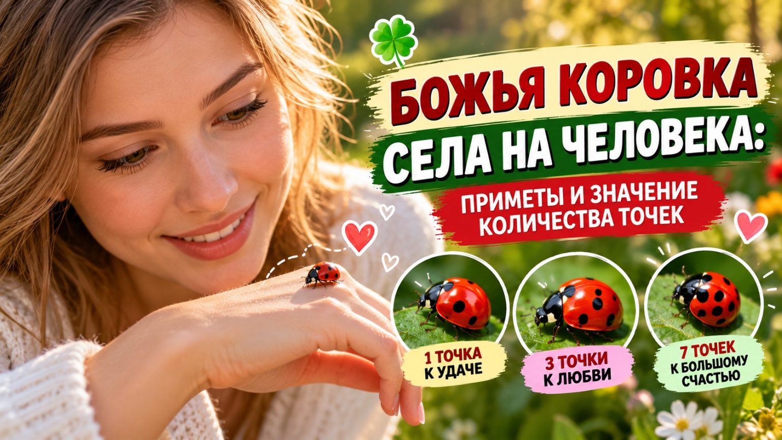 Божья коровка села на человека: что означает примета и как количество точек влияет на значение