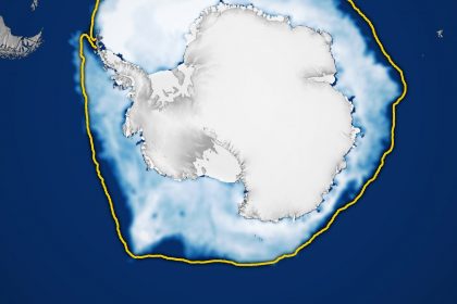 Карта морского льда вокруг Антарктиды 14 сентября 2026 года, в день годового максимума