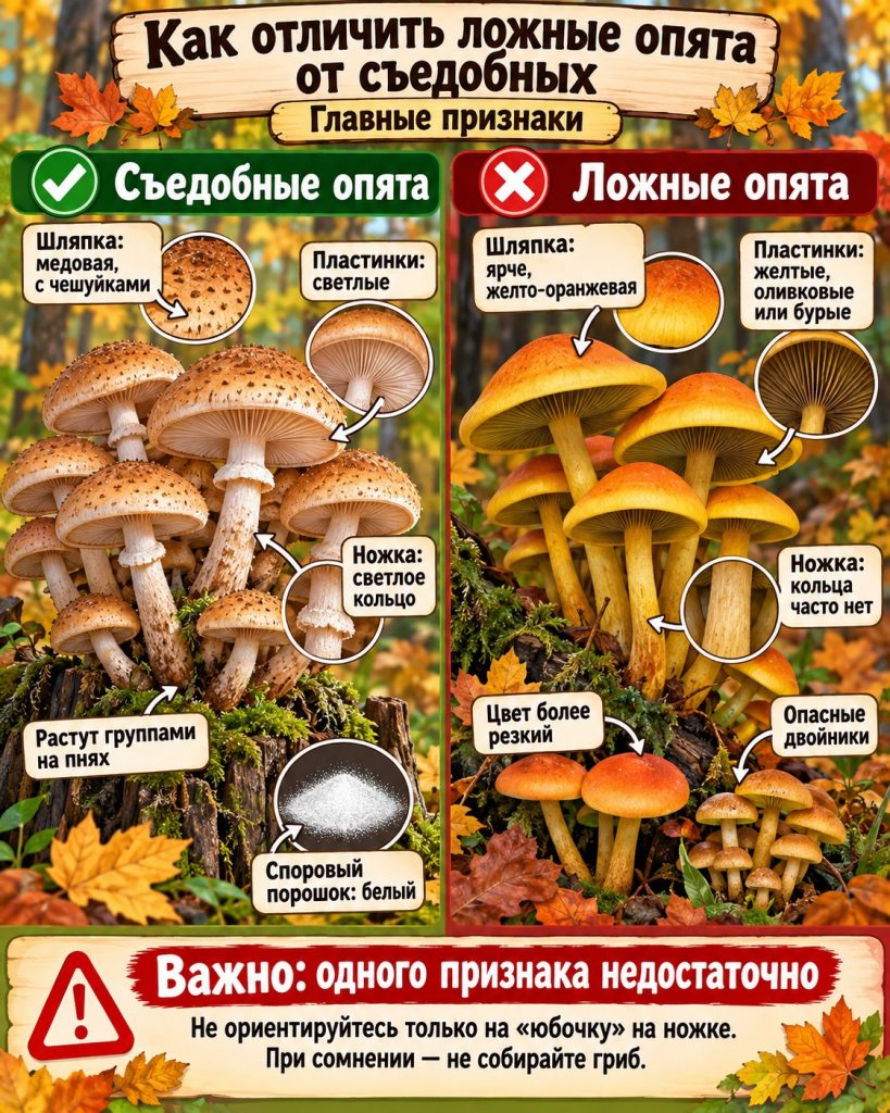 Как отличить ложные опята от съедобных: главные признаки и простая памятка