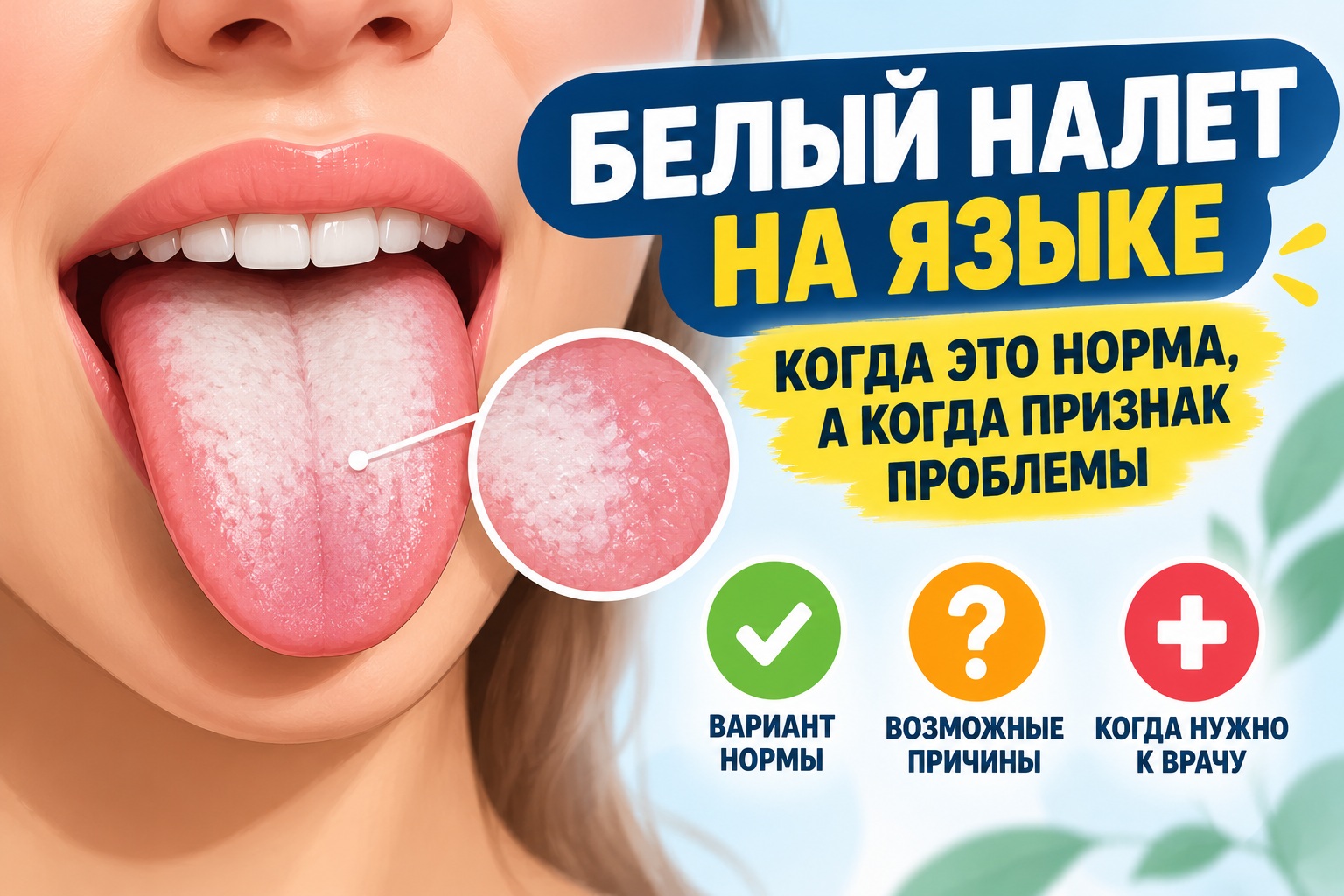 Белый налет на языке: когда это норма, почему появляется и какие болезни может означать