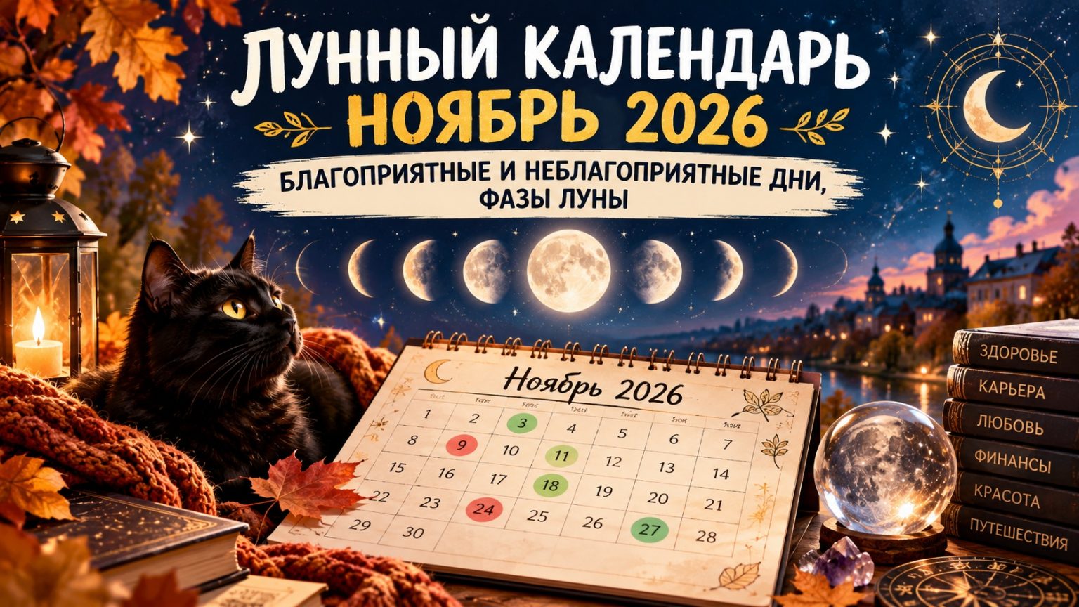 Лунный календарь ноябрь 2026: благоприятные и неблагоприятные дни, фазы Луны