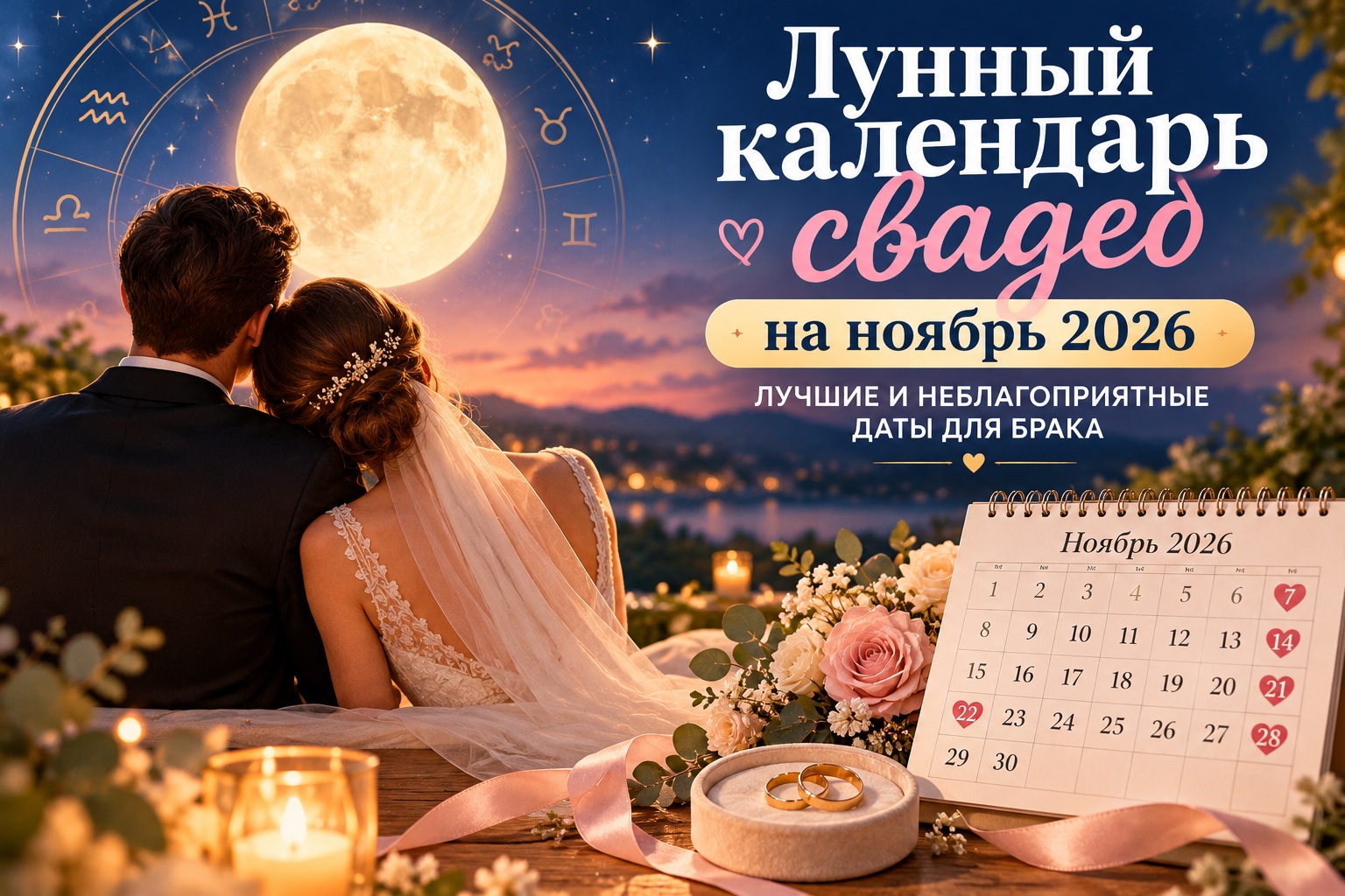 Лунный календарь свадеб на ноябрь 2026 года: лучшие и неблагоприятные даты для брака