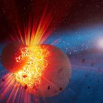 Иллюстрация: столкновение планетных зародышей в диске обломков у молодой звезды